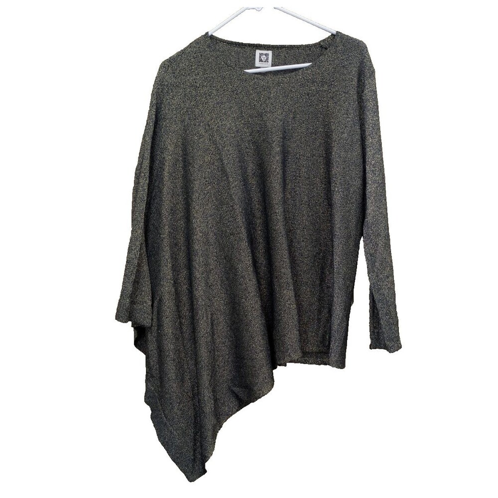 Anne Klein Tunic Womens Large Gold / Black Metallic Asymmetrical 1 sleeve poncho